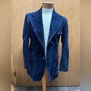 VTG 1970s Suede Leather Men’s Blazer Sport Coat 40L Navy Blue